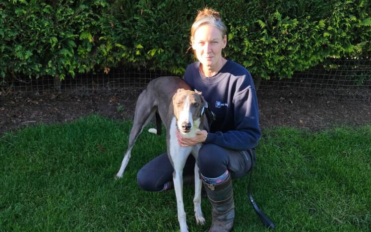 Kate Harrison with star greyhound Different Speed.